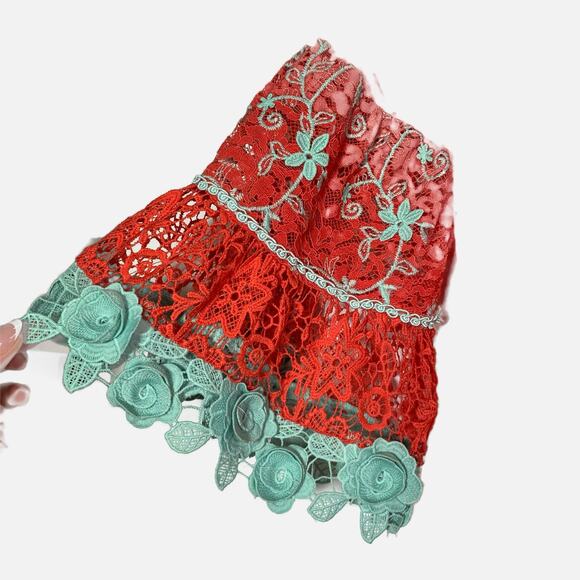 Antica Sartoria by Giacomo Long Lace Kimono Red Aqua Embroidered Boho Cover up - Picture 8 of 16